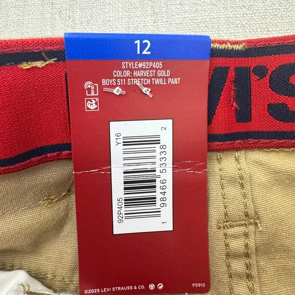 Levis Boys‎ 511 Slim Fit Stretch Adjustable Twill Pants Harvest Gold Khaki Sz 12